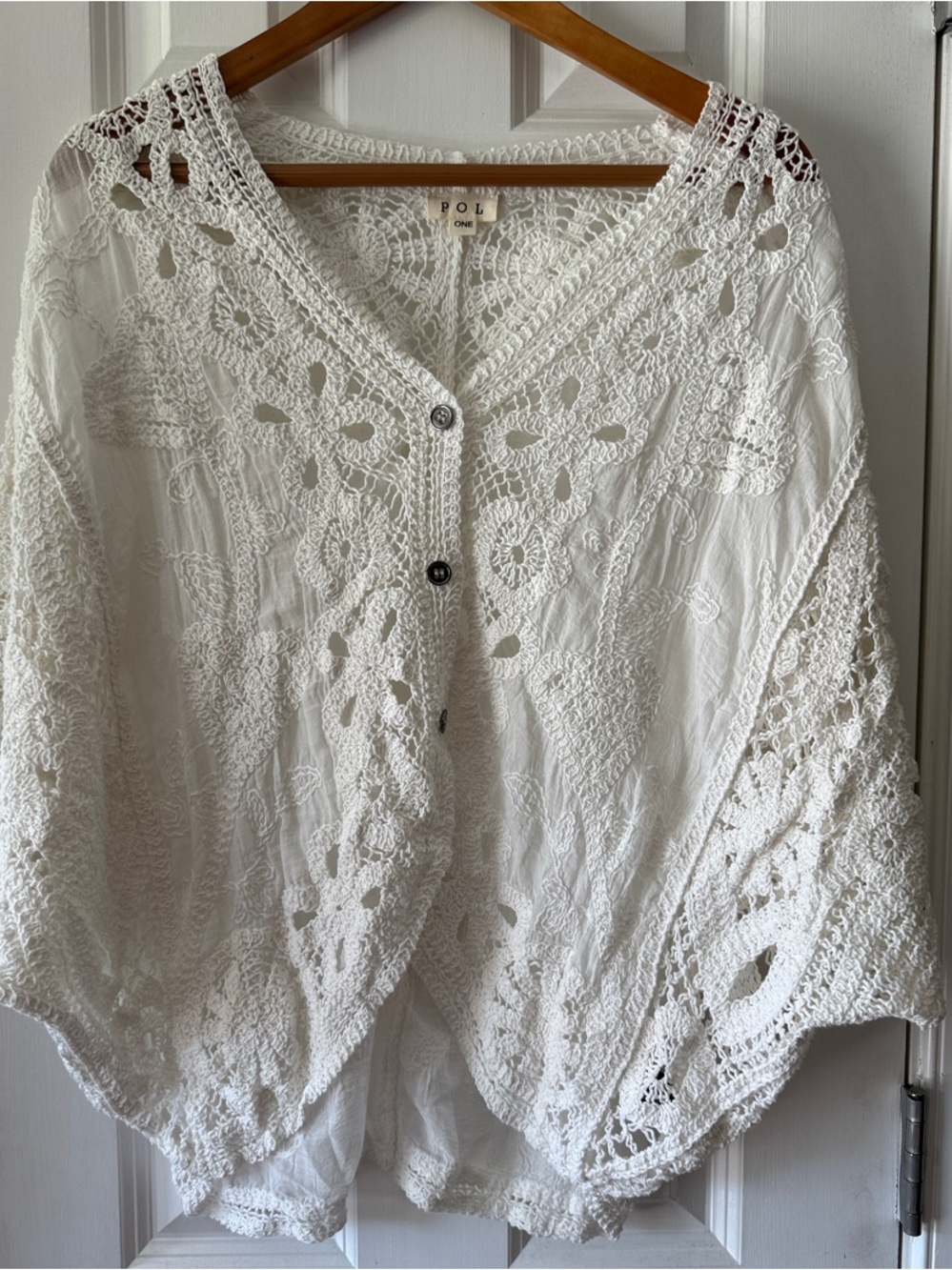 POL White Crochet Lace Button-Front Tunic Boho NWOT